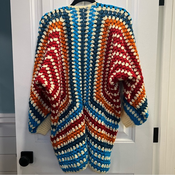 Fiesta Colorful Crocheted Granny Square Open Front Sweater Cardigan. M/L. NWT. - Picture 4 of 14
